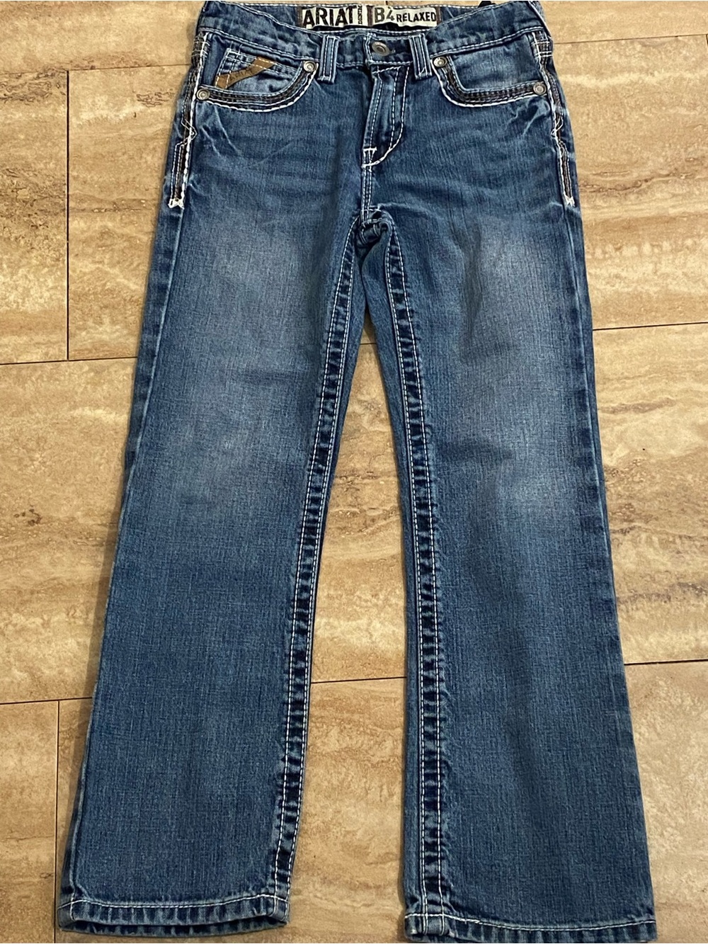 Ariat Boys B4 Relaxed Blue Bootcut Jeans with Contrast Stitching Size 10